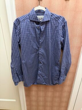 Eton Blue Windowpane Button-Up Dress Shirt